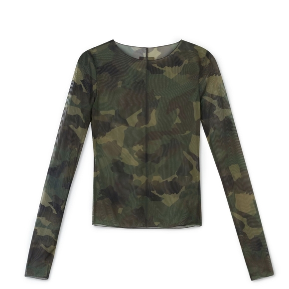 HERON PRESTONGreen Camo Long Sleeve Mesh  Top XS NWT - Picture 7 of 14